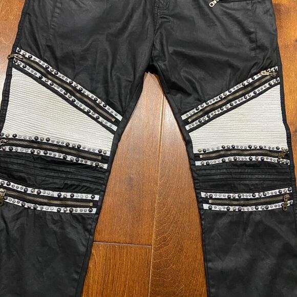 Robin's Jeans Ribbed Moto Zipper Straight Leg Black White Pants Men's 40 x 34 - Picture 5 of 14